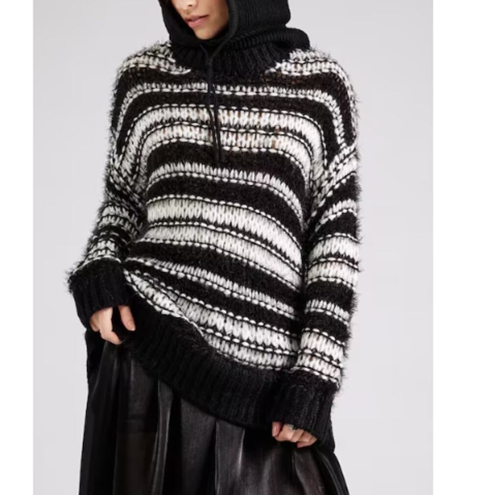 New TOPSHOP Nordstrom Women's Black Crew Neck Knitted Sweater Size Large